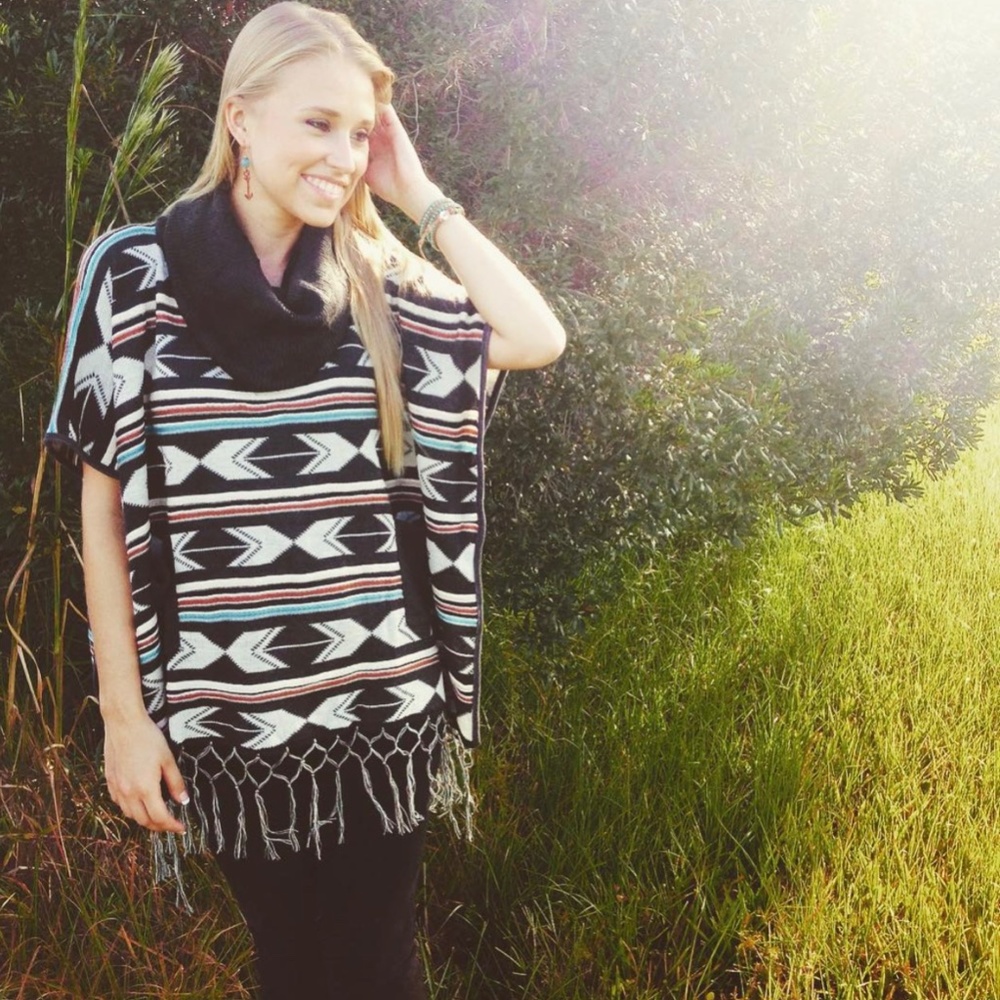 Brand New Cowl Neck Poncho Pullover